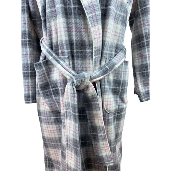 Womens Ralph Lauren Plaid Belted Robe With Pockets Soft Gray & Pink Sz XS - Picture 5 of 10